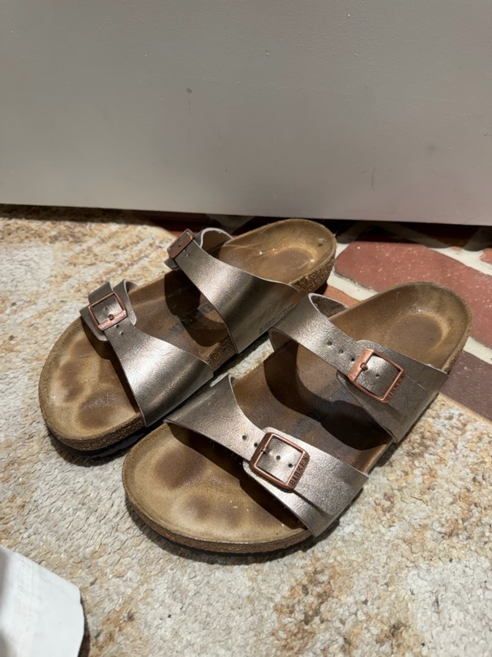 Birkenstock Metallic Brown Double-Strap Slide Sandals